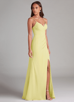 Azazie Maci Bridesmaid Dresses Lemon Sorbet Sheath Pleated Chiffon Dress image4