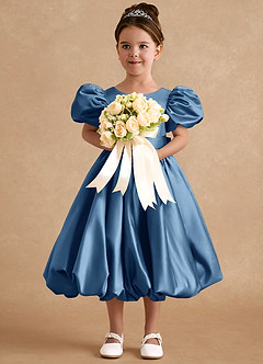 Azazie Jellybean vestidos de niña de las flores Vestido de Crepúsculo de Satin Mate de Corte Princesa con Volante image3