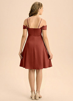 Azazie Anselie Junior Linia A Pofałdowany Satyna elastyczna Mini Młodsza druhna Sukienka image2