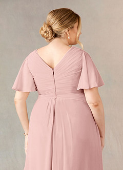 Azazie Morning Glory Mother of the Bride Dresses Powder Pink A-Line V-Neck Ruched Chiffon Dress image10