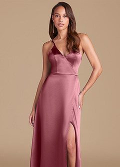 Azazie Maksim Vestidos de damas de honor Vestido de Rosa Del Desierto de Satén Metálico de Corte en A image3