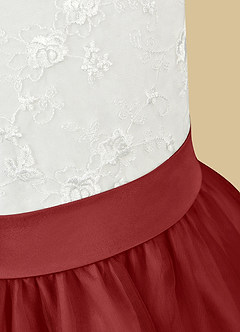 Azazie Vetty vestidos de niña de las flores Vestido de Marfil Óxido de Tul de Corte En A con Encaje image11