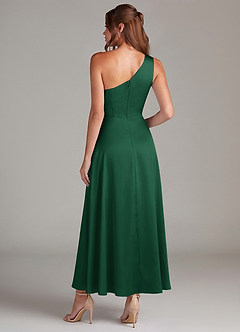 Azazie Brooke 신부 들러리 드레스 A라인 한쪽 어깨 스트레치 새틴 발목 길이 드레스 image7