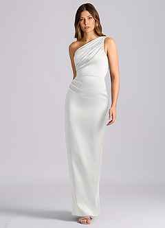 Azazie Akilah Bridesmaid Dresses White Mermaid One Shoulder Stretch Satin Dress image4