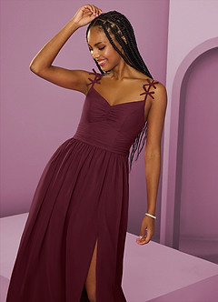 Barbie ♥ Azazie Vestidos de damas de honor Vestido de Cabernet de Gasa de Corte en A con Plisado image3