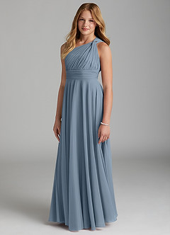 Azazie Charlize Junior Dusty Blue A-Line Mesh Dress image3