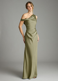 Azazie Emerson Bridesmaid Dresses Pistachio Mermaid Off the Shoulder Stretch Satin Dress image5