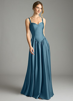 Azazie Evadina Suknie dla druhen Linia A Gorset Satyna elastyczna Do ziemi Sukienka image1