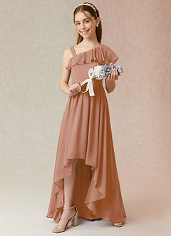 Azazie Mango Junior Champagne Rose A-Line Ruched Chiffon Dress image2