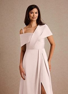 Azazie Milton Mother of the Bride Dresses Blushing Pink A-Line Pleated Stretch Satin Dress image3