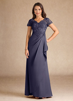 Azazie Santa Ana Mother of the Bride Dresses Stormy A-Line Lace Stretch Satin Dress image1