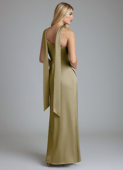 Azazie Adhara Bridesmaid Dresses Moss Green Sheath One Shoulder Stretch Satin Dress image2