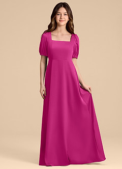 Azazie Briar Junior Vestido de Fucsia de Satén Elástico de Corte en A con Lazo image4
