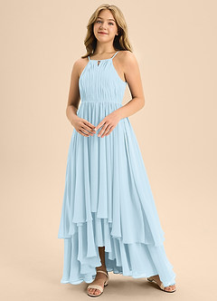 Azazie Elliora Junior Sky Blue A-Line Pleated Chiffon Dress image4