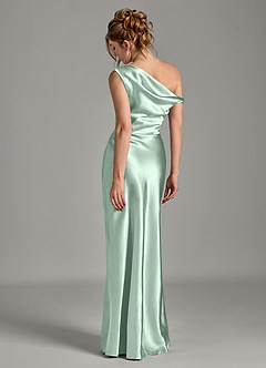 Azazie Emerson Bridesmaid Dresses Agave Mermaid Off the Shoulder Metallic Satin Dress image2