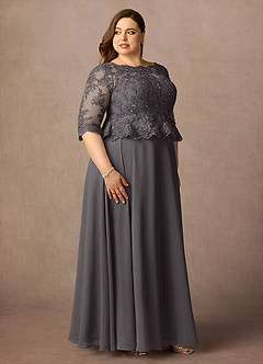 Azazie Averie Mother of the Bride Dresses Steel Grey A-Line Boatneck Sequins Chiffon Dress image18