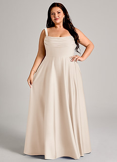 Azazie Shaude Robes de demoiselle d'honneur Robe Trapèze en Satin extensible Plissée Albâtre Blanc image12