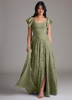 Azazie Bondi Bridesmaid Dresses Pistachio A-Line Side Slit Floral Burnout Dress image1