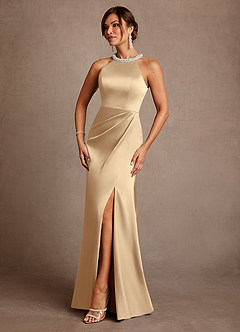 Azazie Lawrence vestidos de madre de la novia Vestido de Champán de Satén Elástico de Corte en A con Plisado image2