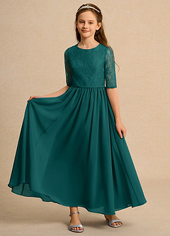 Azazie Pippin Junior Formal Robe Demoiselle D'honneur Fillette Robe Trapèze en Dentelle Paon image6