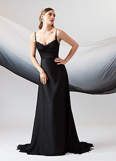 Azazie Sable Wedding Dresses Black A-Line Lace Stretch Satin Dress image5