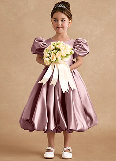 Azazie Jellybean Blumenmädchenkleider Ballkleid Gestreift Matte Satin Kleid Altrosa image3