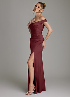 Azazie Teyana Vestidos de damas de honor Vestido de Cabernet de Satén Elástico de Corte Recto con Vestidos sin tirantes image6