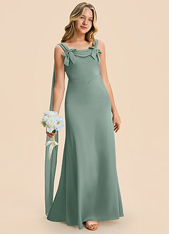 Azazie Chelsea Junior Silver Sage Sheath Pleated Stretch Satin Dress image3