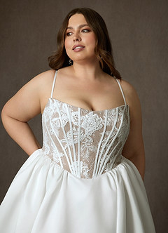 Azazie Mirabeth Abiti da Sposa Abito Principessa in Pizzo Senza Cinturino Bianco Diamante Caramello image17