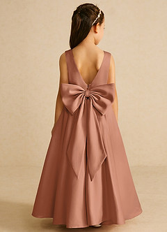 Azazie Pipsy Flower Girl Dresses Bronzer A-Line Bow Matte Satin Dress image1