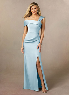 Azazie Laramie Mother of the Bride Dresses Sky Blue Mermaid Pleated Stretch Satin Dress image1
