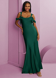 Barbie ♥ Azazie Robes de demoiselle d'honneur Robe Fourreau en Satin extensible Plissée émeraude image1