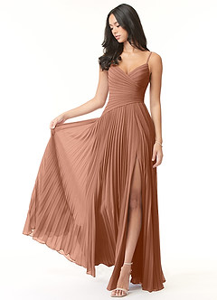 Azazie Vini Bridesmaid Dresses Bronzer A-Line V-Neck Pleated Chiffon Dress image1