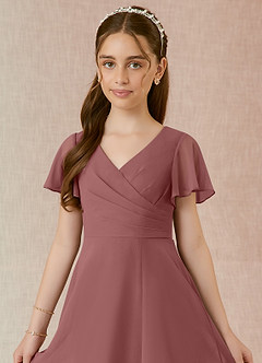 Azazie Induh Junior Desert Rose A-Line Ruched Chiffon Dress image4
