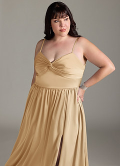 Azazie Zeya Brautjungfernkleider A-Linie Plissee Stretch-Satin Kleid Gold image14