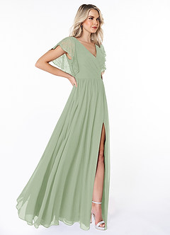 Azazie Zella Bridesmaid Dresses Dusty Sage A-Line Lace Chiffon Dress image4