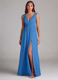 Azazie Tanicia Bridesmaid Dresses Blue Jay A-Line Pleated Chiffon Dress image1