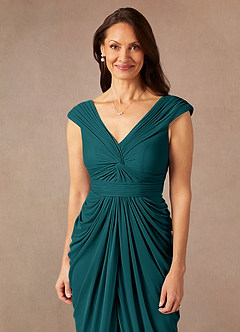 Azazie Lisolette Abiti per la Madre della Sposa Abito Tubino in Maglia Plissettato Verde Pavone image6