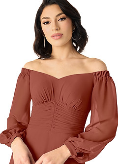 Azazie Rubina laatste Uitverkoop Jurk van Chiffon met A-Lijn Lange mouw Kastanjebruin image4