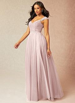 Azazie Luxi Robes de demoiselle d'honneur Robe Trapèze en Tulle Plissée Rose Pâle image3