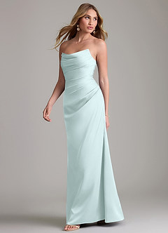 Azazie Lucille Bridesmaid Dresses Sea Glass Mermaid Strapless Stretch Satin Convertible Dress image3