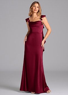 Azazie Adi Robes de demoiselle d'honneur Robe Trapèze en Satin extensible Plissée Bourgogne image4