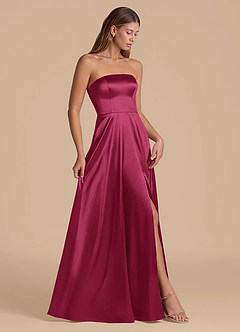 Azazie Wren 신부 들러리 드레스 A라인 스트랩리스 메탈릭 새틴 바닥 길이 드레스 image7