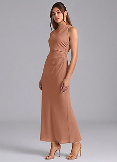 Azazie Evadne Bridesmaid Dresses Bronzer Sheath Pleated Chiffon Dress image1