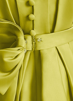 Azazie Miriam Flower Girl Dresses Lemongrass Ball-Gown Pleated Matte Satin Dress image10