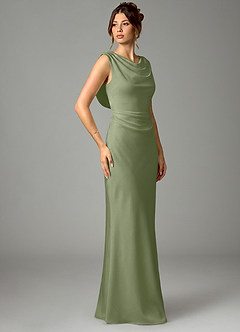 Azazie Kieryn Bridesmaid Dresses Pistachio Mermaid Pleated Stretch Satin Dress image4