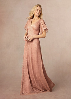 Azazie Kathryn Vestidos para mãe da noiva Vestir Rosa Ouro de Malha Metálica de Linha A image2