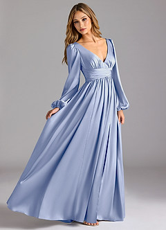Azazie Norah Brautjungfernkleider A-Linie Stretch-Satin Kleid Eis image3