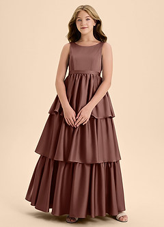Azazie Meadowyn Junior Espresso A-Line Bow Stretch Satin Dress image5