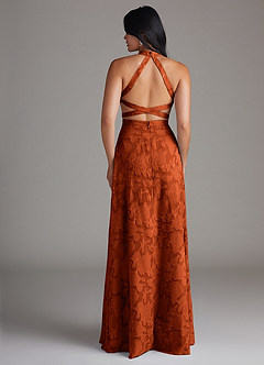Azazie Clarice Abiti da Damigella Abito A-Line in Burnout Floreale Spacco Laterale Paprika image2